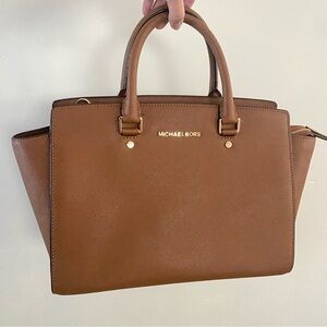 Michael Kors Selma Genuine Leather Luggage Satchel in Brown